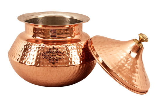 Stylish Copper Punjabi Handi with Hammered Finish and Brass Knob Perfect for Cooking or Serving from Indian Art Villa