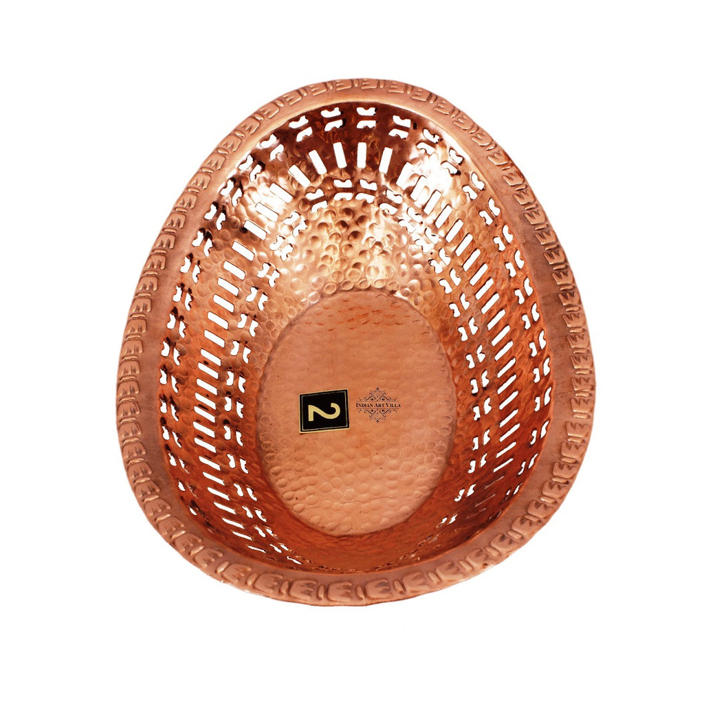 Indian Art Villa Copper Hammered Design Oval Bread Serving Basket