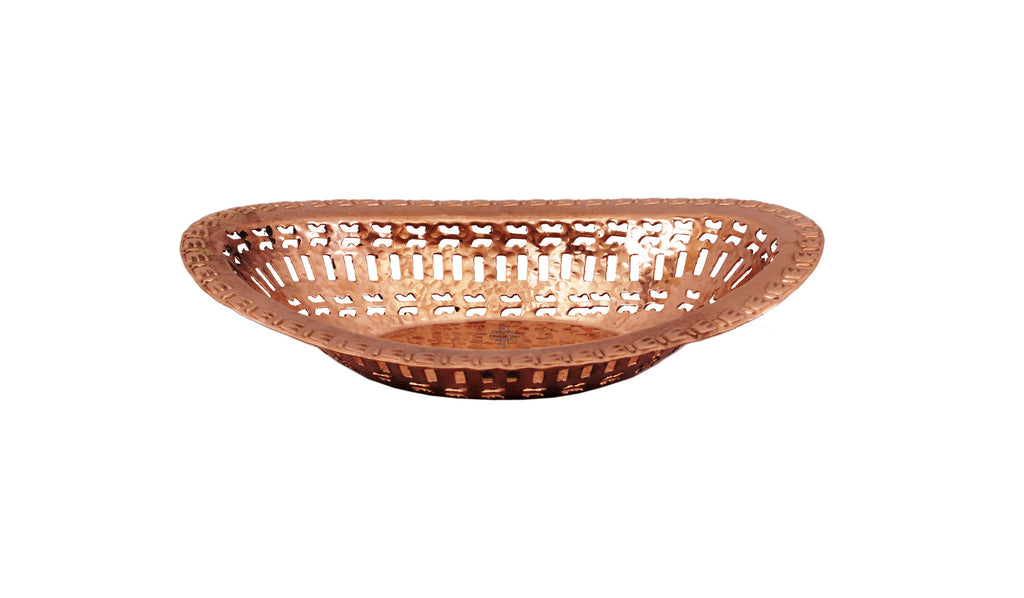 Indian Art Villa Copper Hammered Design Oval Bread Serving Basket