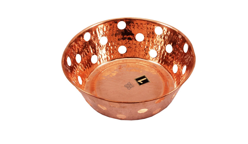 Indian Art Villa Copper Hammered Design Round Bread Serving Basket