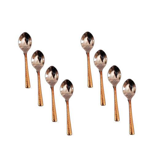 Elegant hammered steel copper tea spoons set of 8 perfect for stirring drinks or presenting desserts in style.