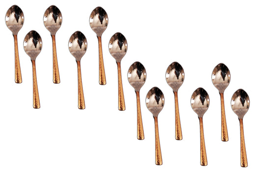 Set of 12 finely crafted copper spoons from Indian Art Villa featuring a sleek finish to enhance your table decor