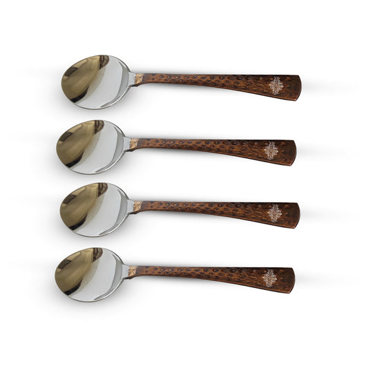 Set of 4 baby feeding spoons featuring steel copper heads and beautiful wooden handles