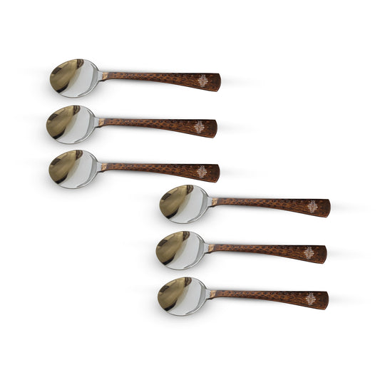 Stylish and durable steel copper spoon set with hammered handles, Perfect for any occasion by IAV