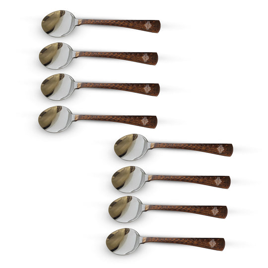 Luxurious steel copper spoon set with hammered handles, a perfect gift for housewarming