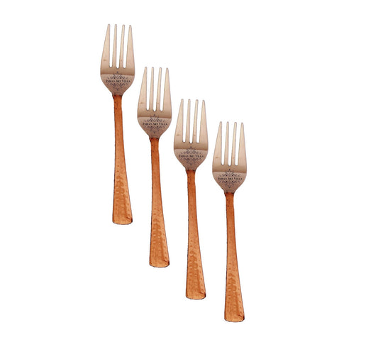 4-piece steel copper hammered fork set with elegant copper handles perfect for formal dining with indian art villa
