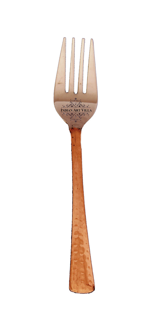 steel copper hammered forks featuring stylish hammered copper handles and smooth steel heads.