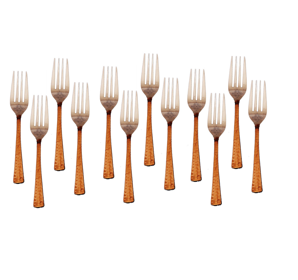 Indian Art Villa Steel Copper Table Fork, Flatware, Tableware Home Hotel Restaurant, Length 8"