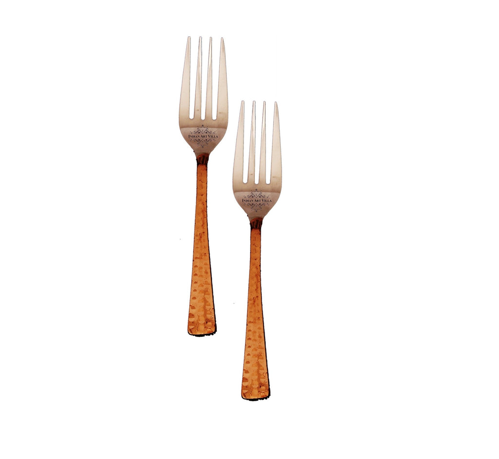 Indian Art Villa Steel Copper Table Fork, Flatware, Tableware Home Hotel Restaurant, Length 8"