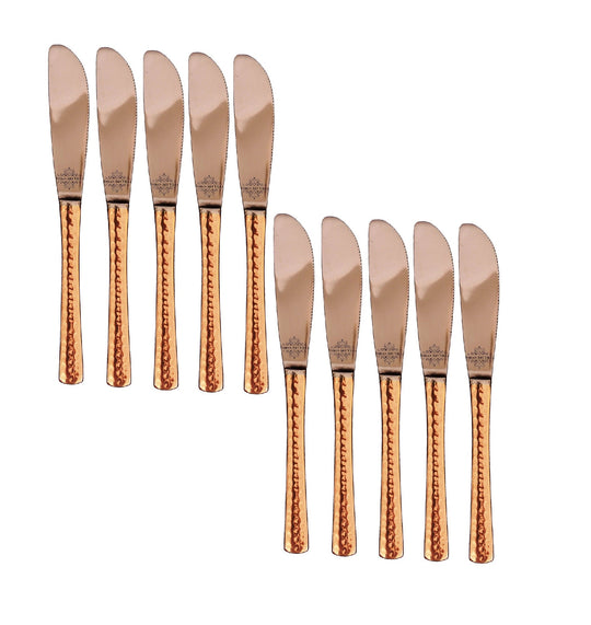 12 piece copper butter spreaders set with elegant hammered copper handles and polished stainless steel blades by Indian Art Villa.