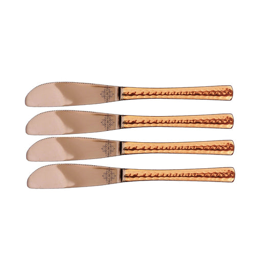 Premium 4 piece butter spreader set from Indian Art Villa featuring copper handles and polished stainless steel blades.