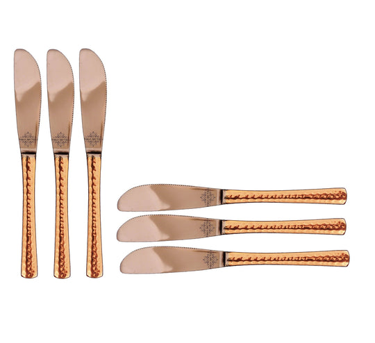 Hammered copper handle butter spreaders from Indian Art Villa set of 6 designed with polished stainless steel blades.
