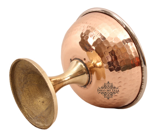 Unique copper dessert bowl with brass pedestal perfect for elegantly serving ice cream or other delicacies at special events.