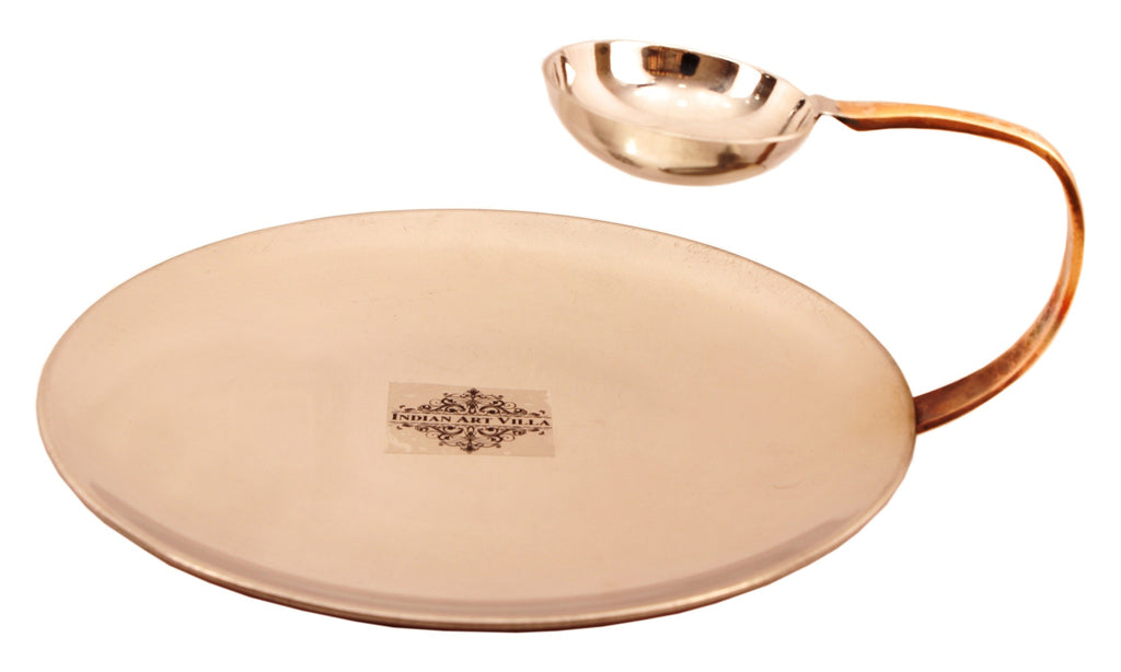 Indian Art Villa Steel Copper Serving Tawa with Attached Bowl 50 ML - Serving Dishes Vegetables Chapati Home Hotel Restaruant Tableware Serveware