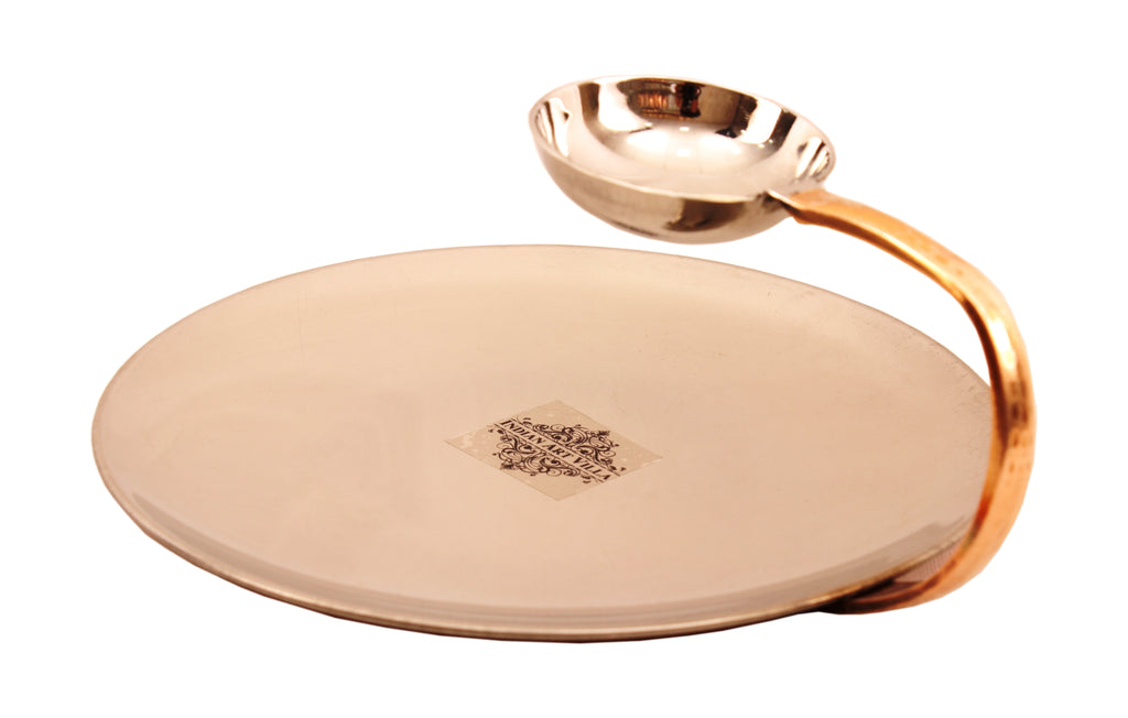 Indian Art Villa Steel Copper Serving Tawa with Attached Bowl 50 ML - Serving Dishes Vegetables Chapati Home Hotel Restaruant Tableware Serveware