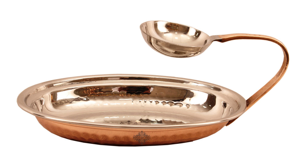 Indian Art Villa Pure Steel Copper Serving Tawa with Attach Bowl