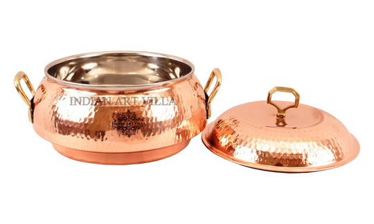 Pure Steel Copper Hammered Design Big Casserole with Lid - Serveware