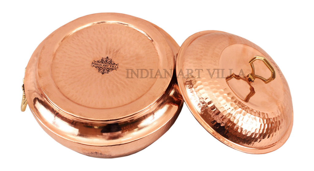 Indian Art Villa Pure Steel Copper Hammered Design Big Casserole with Lid 2300 ML
