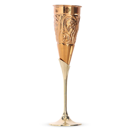 Handcrafted Copper Embossed Champagne Flute – Brass Stand Barware for Weddings, Events & Luxury Home Décor