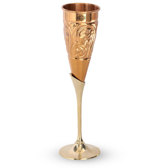 Handcrafted Copper Embossed Champagne Flute – Brass Stand Barware for Weddings, Events & Luxury Home Décor