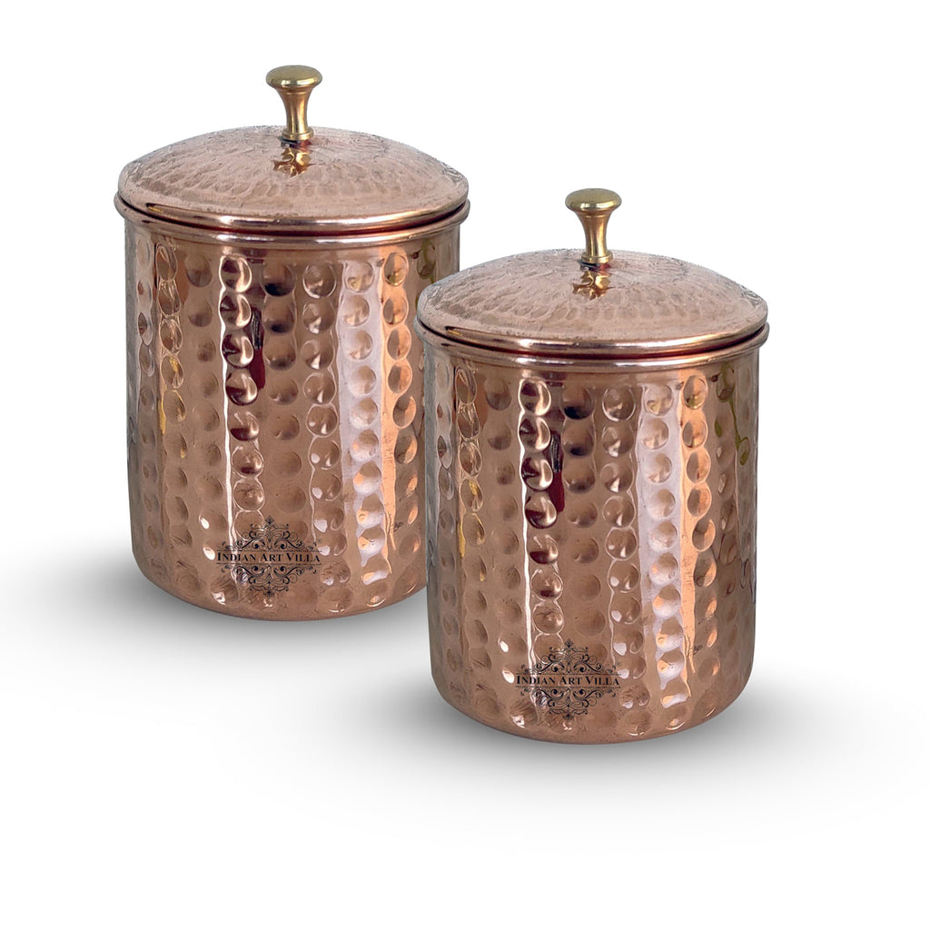 Indian Art Villa Pure Copper Hammered Design Box Containe, 700 ML