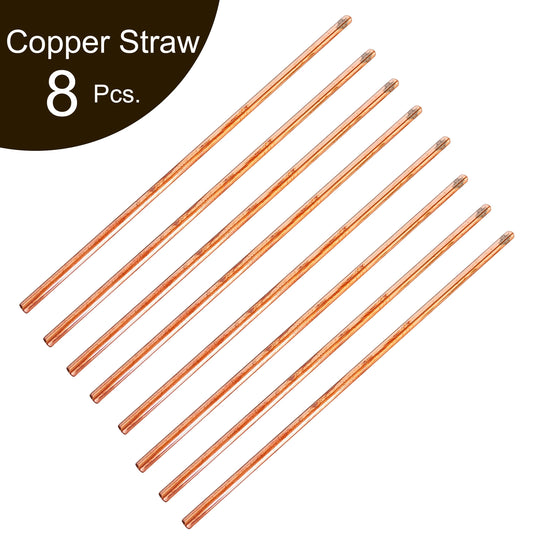 Handmade Pure Copper Set of 8 Plain Design Straight Solid Straw