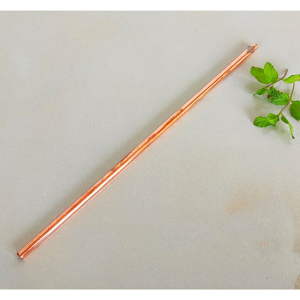 INDIAN ART VILLA Copper Set of 8 Plain Design Straight Solid Straw