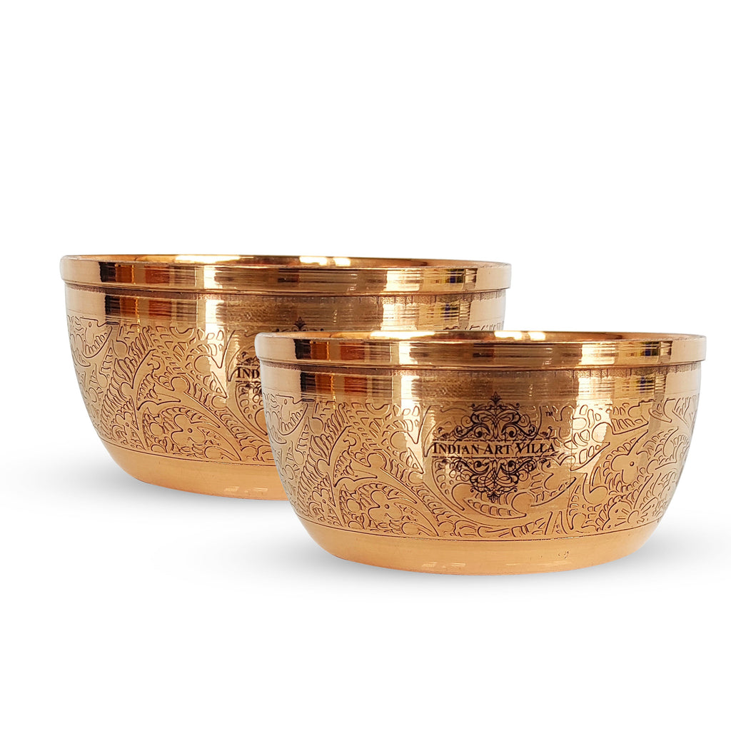 Indian Art Villa Pure Copper Embossed Design Bowl Katori, Serveware & Dinnerware Home Restaurant, Volume-200 ml