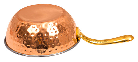 Pure Steel Copper Hammered Serving Pan with Brass Handle