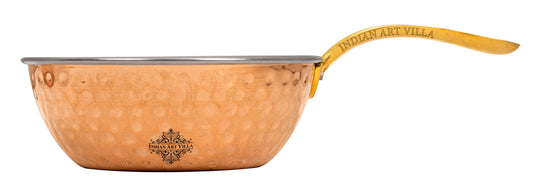 Pure Steel Copper Hammered Serving Pan with Brass Handle