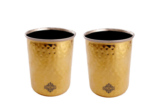 Pure Brass Steel Hammered & Dark Hammered Design Glass Tumbler