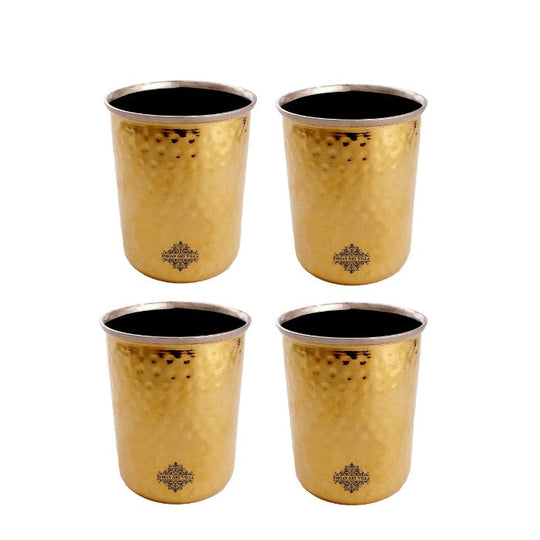 Pure Brass Steel Hammered & Dark Hammered Design Glass Tumbler