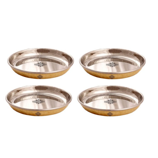 Indian Art Villa round brass rice plate set in dinnerware category with handcrafted base and glossy serving surface