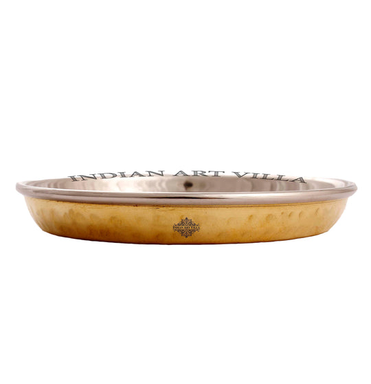 Polished brass steel rice plate with stainless inner finish and round golden base made by Indian Art Villa