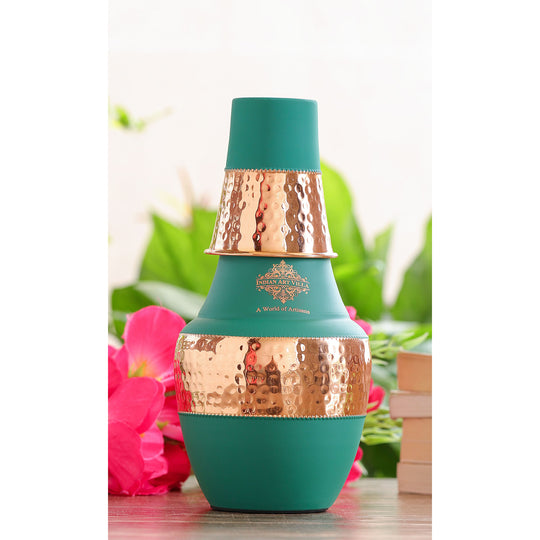 Pure Copper Hammered Silk Finish Design Surahi Shape Bedroom Bottle