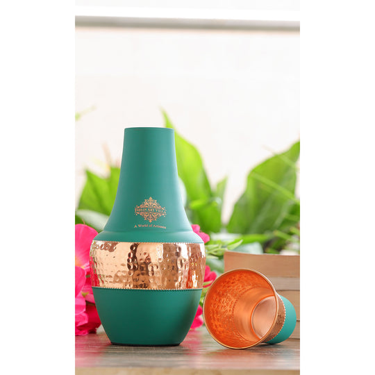 Pure Copper Hammered Silk Finish Design Surahi Shape Bedroom Bottle