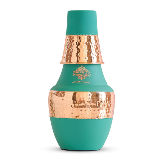 Pure Copper Hammered Silk Finish Design Surahi Shape Bedroom Bottle
