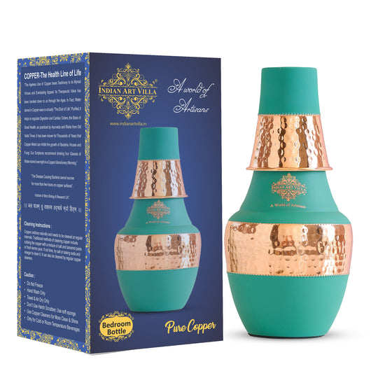 Pure Copper Hammered Silk Finish Design Surahi Shape Bedroom Bottle
