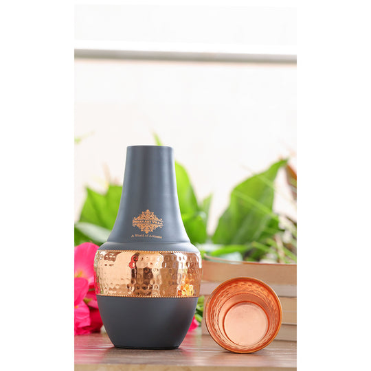 Pure Copper Hammered Silk Finish Design Surahi Shape Bedroom Bottle