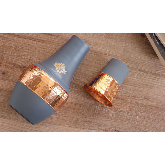 Pure Copper Hammered Silk Finish Design Surahi Shape Bedroom Bottle