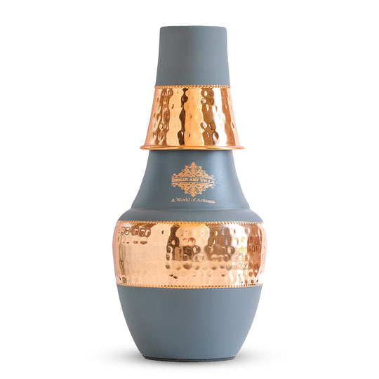 Pure Copper Hammered Silk Finish Design Surahi Shape Bedroom Bottle