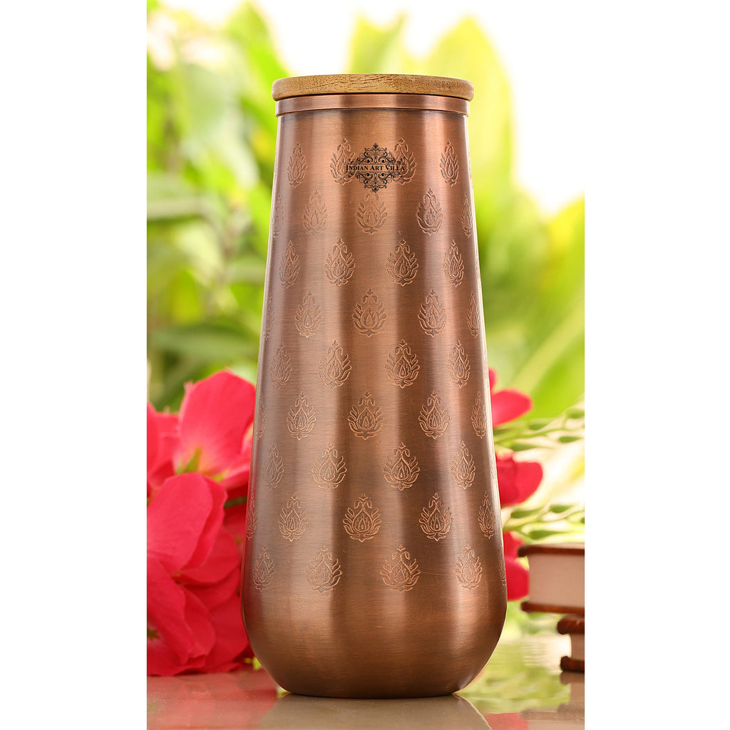 Indian Art Villa Pure Copper lacquer Block Engraved Design Bedroom Bottle with wooden lid