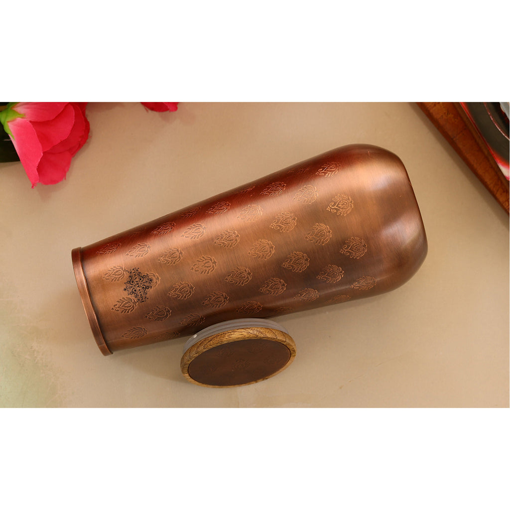 Indian Art Villa Pure Copper lacquer Block Engraved Design Bedroom Bottle with wooden lid