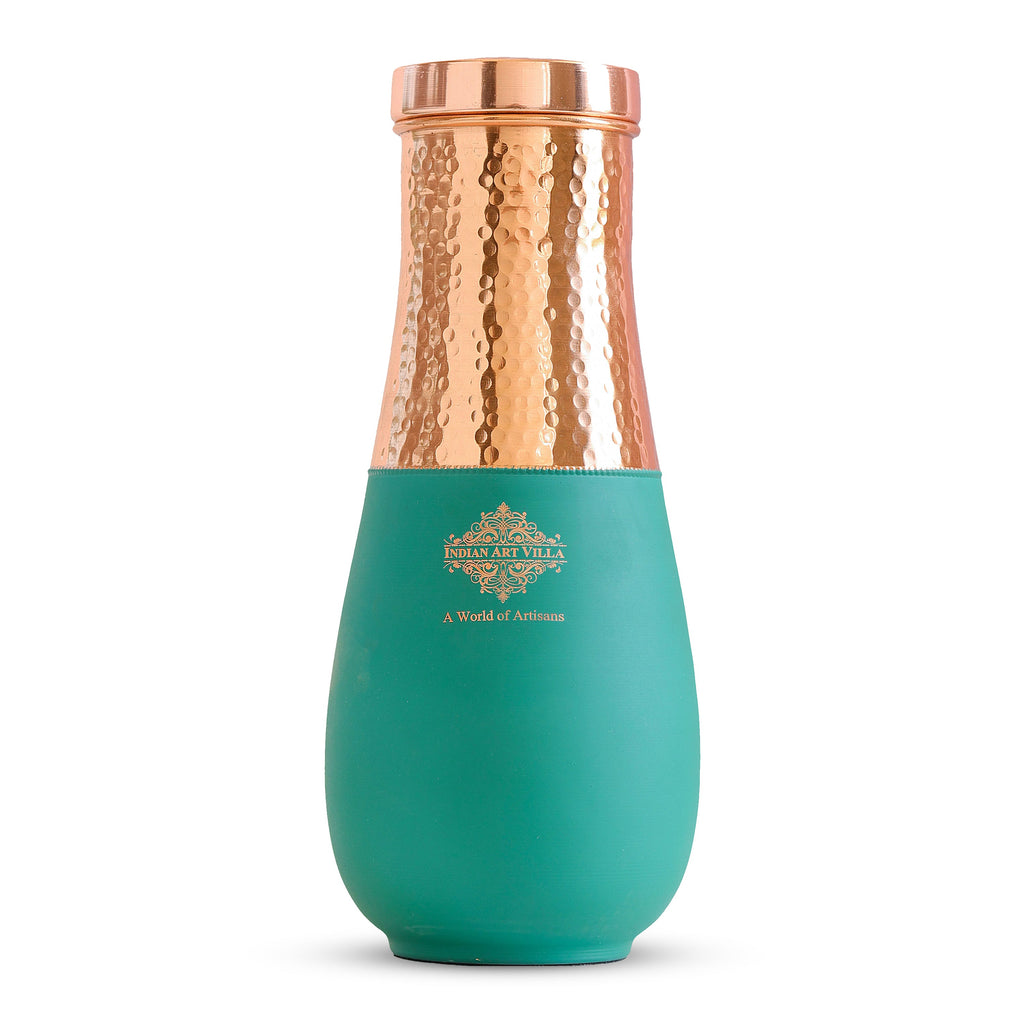 Indian Art Villa Pure Copper Half Hammered and Silk Finish Vase Shape Bedroom Bottle, Volume 1425 ML