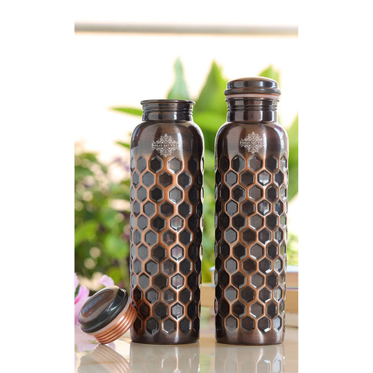Antique Diamond Design Pure Copper Water Bottle -900ML