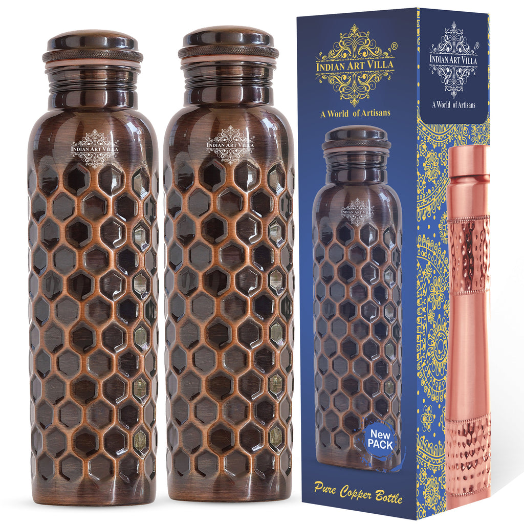 Indian Art Villa Antique Diamond Design Copper Bottle, Stoarge water & Travelling Purpose, Gift Item