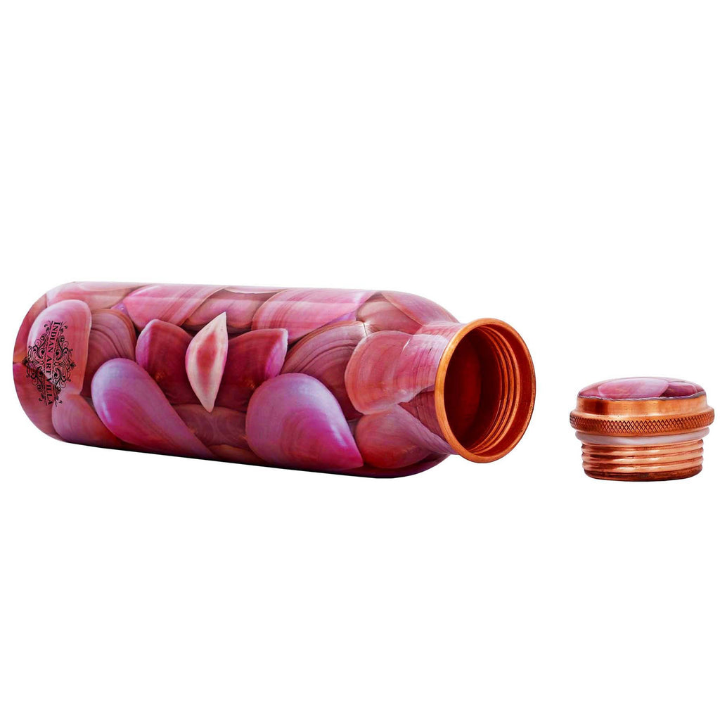 Indian Art Villa Antique Designer Leaf Design Copper Bottle, Storage Water & Travelling Purpose, Gift Item, 900 ML, Pink Set Of 2