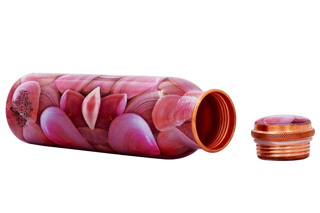 Indian Art Villa Pure Copper Pink Rose Petals Printed Design Lacquer Coated Water Bottle,Health Benefits, Drinkware