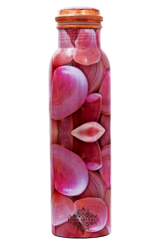 Pure Copper Pink Rose Petals Printed Design Lacquer Coated Water Bottle,Health Benefits, Drinkware, 1000 ML