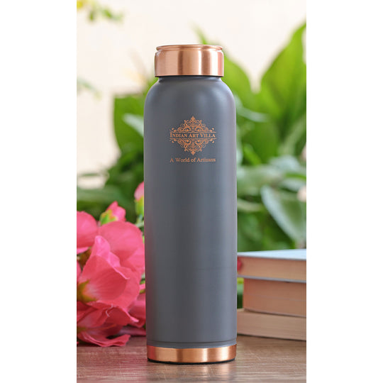 Soft matte gray copper bottle by Indian Art Villa, perfect for eco-conscious and stylish hydration